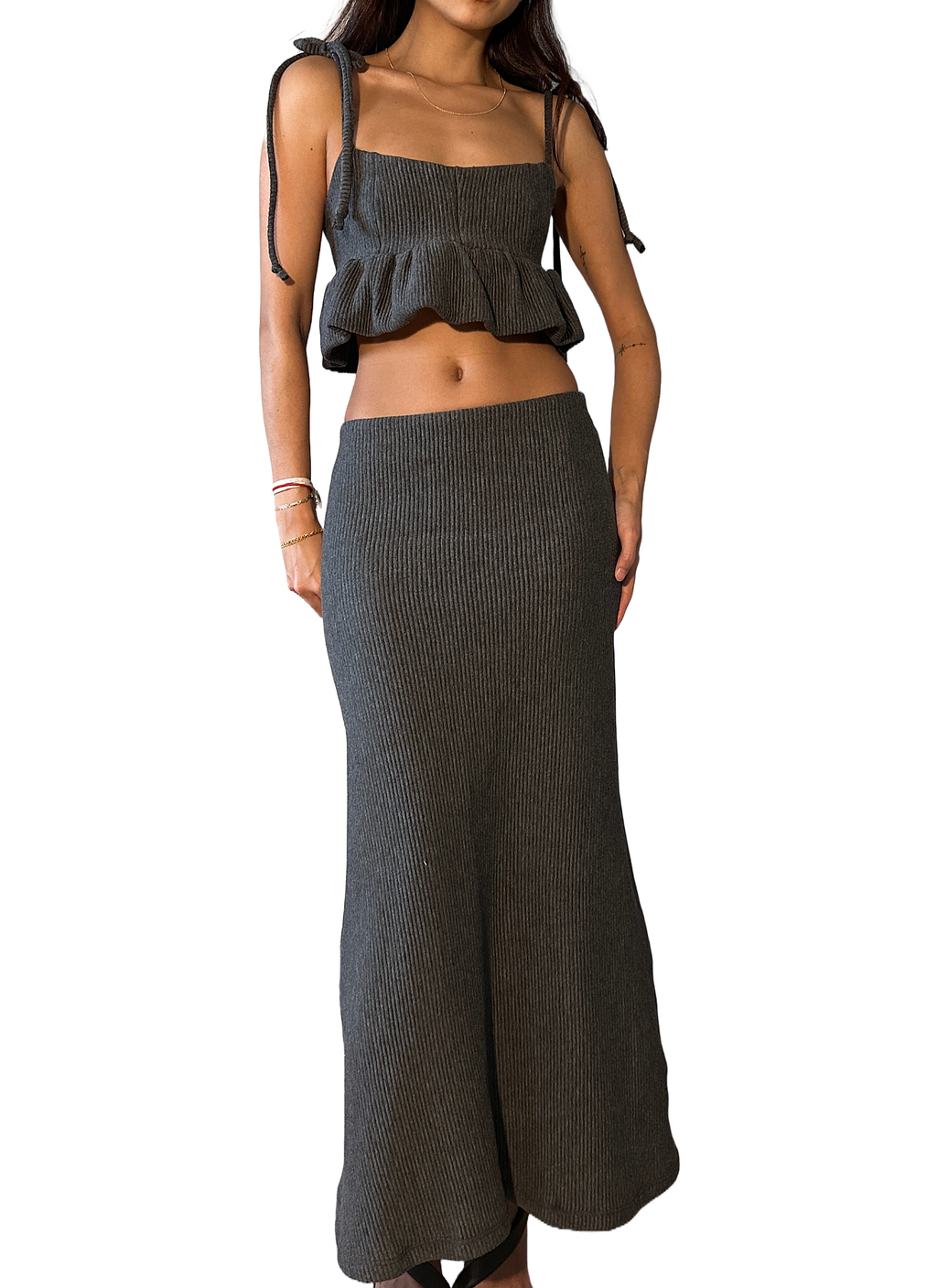 GREY RIBBED SET - TOP + SKIRT