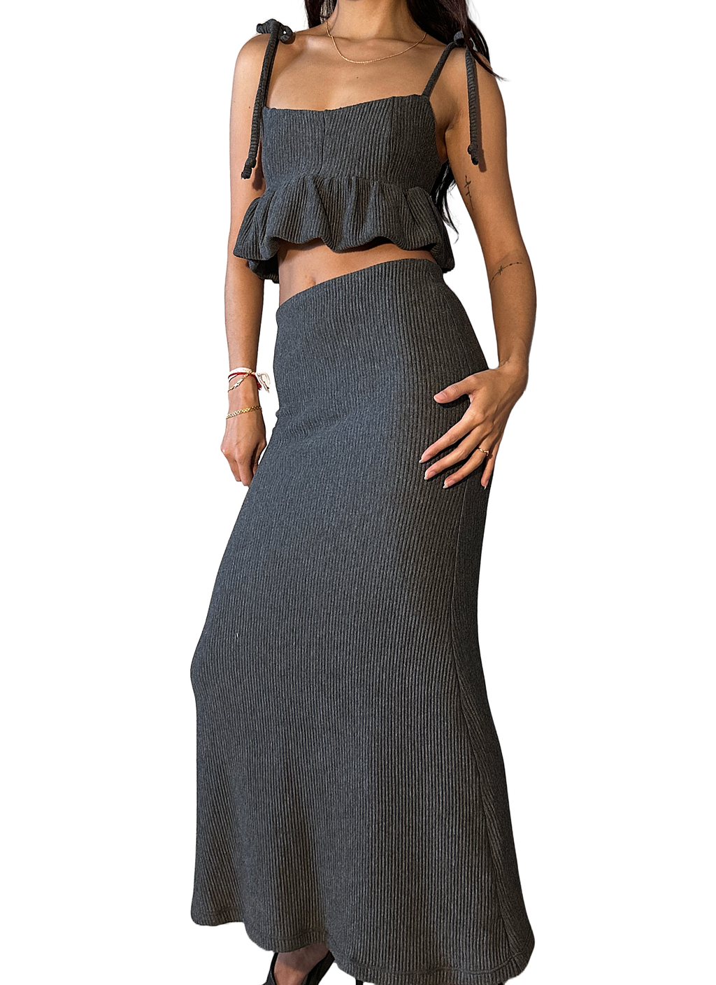 ALBA GREY RIBBED SKIRT